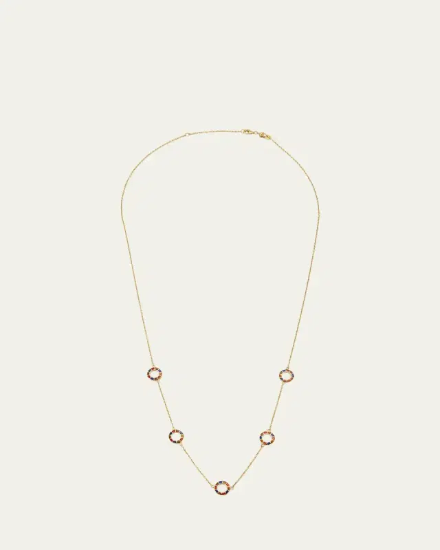 Jan Leslie Lapis, Tigers Eye, and Carnelian Dash Five Circle Station Necklace