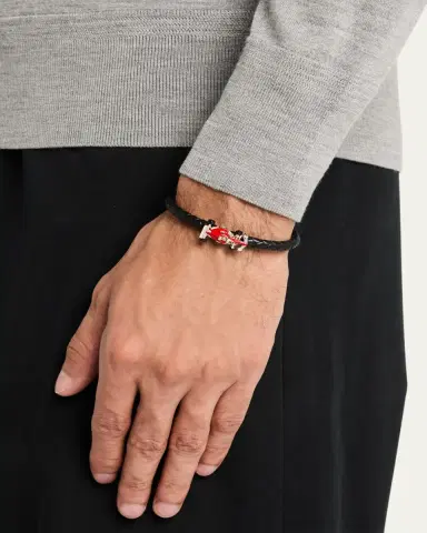 Jan Leslie Men's Braided Leather Bracelet with Enamel Race Car | Thumbnail 2