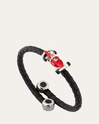 Jan Leslie Men's Braided Leather Bracelet with Enamel Race Car | Thumbnail 3
