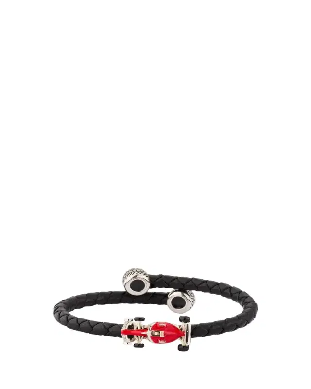 Jan Leslie Men's Braided Leather Bracelet with Enamel Race Car