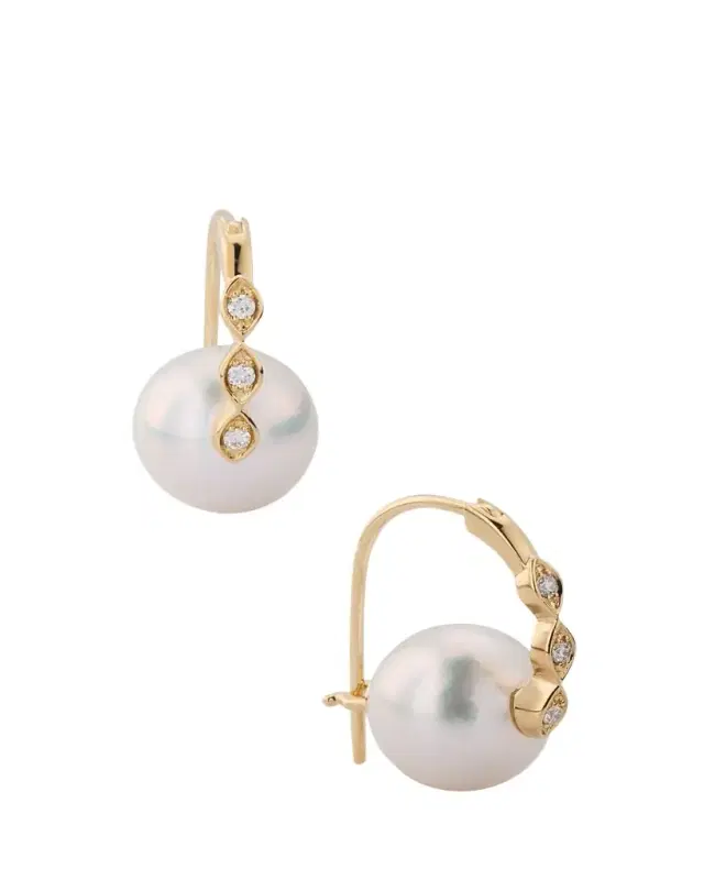 Sydney Evan 14K Gold & Diamond Marquise Eye Pearl Earrings