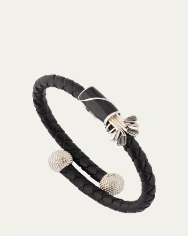 Jan Leslie Men's Braided Leather Bracelet with Enamel Golf Bag | Thumbnail 3