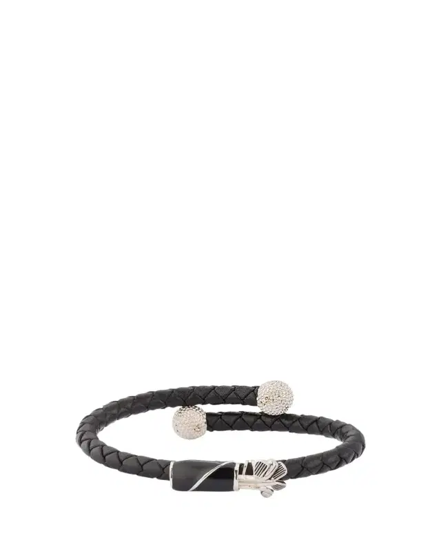 Jan Leslie Men's Braided Leather Bracelet with Enamel Golf Bag