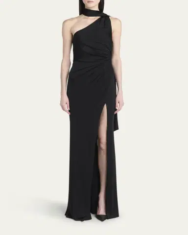 Tom Ford One-Shoulder Scarf-Neck Ruched Slit Gown | Thumbnail 2 Tom Ford One-Shoulder Scarf-Neck Ruched Slit Gown | Thumbnail 2