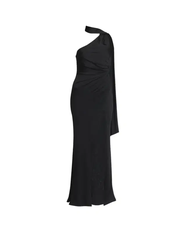 TOM FORD One-Shoulder Scarf-Neck Ruched Slit Gown