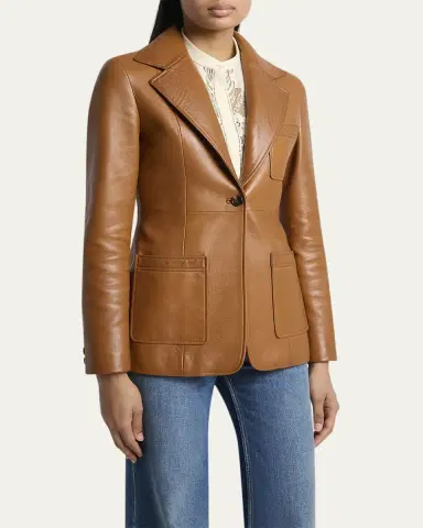 Chloé Slouch Leather Belted Single-Breasted Jacket | Thumbnail 4 Chloé Slouch Leather Belted Single-Breasted Jacket | Thumbnail 4