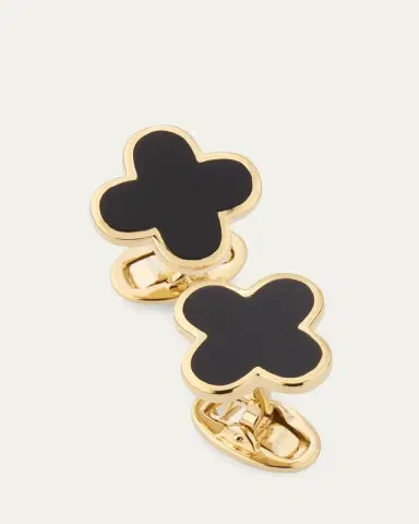 Jan Leslie Men's 18K Gold Vermeil Black Onyx Clover Cufflinks | Thumbnail 3