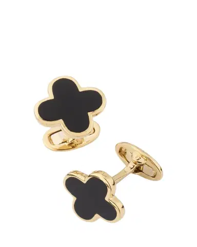 Jan Leslie Men's 18K Gold Vermeil Black Onyx Clover Cufflinks | Thumbnail 1