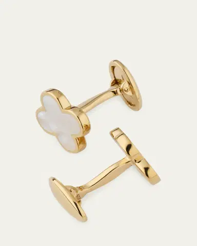 Jan Leslie Men's 18K Gold Vermeil Mother of Pearl Clover Cufflinks | Thumbnail 4