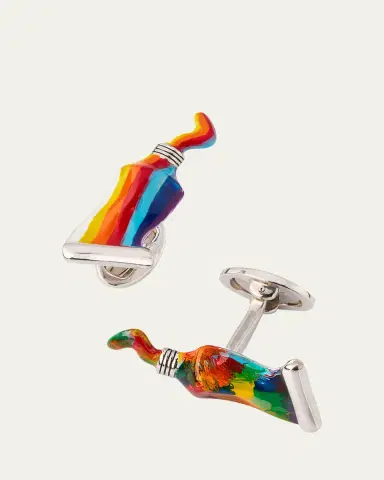 Jan Leslie Men's Paint Tube Stripe and Splatter Sterling Silver Cufflinks | Thumbnail 3