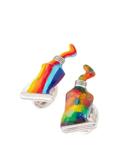 Jan Leslie Men's Paint Tube Stripe and Splatter Sterling Silver Cufflinks | Thumbnail 1