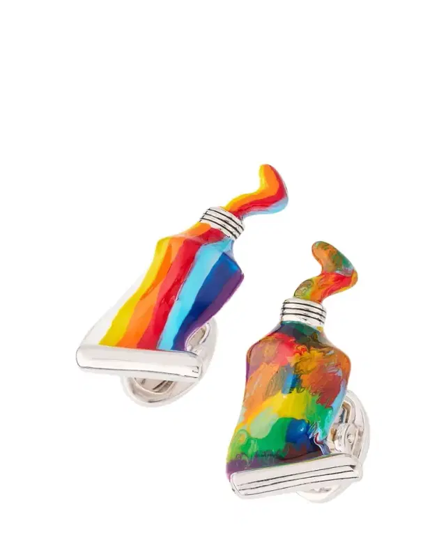 Jan Leslie Men's Paint Tube Stripe and Splatter Sterling Silver Cufflinks