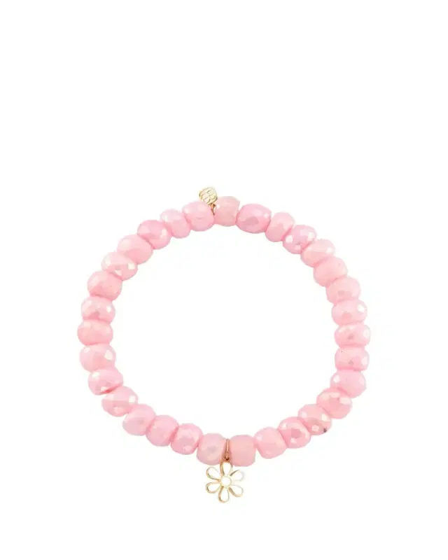 Sydney Evan 14K Gold Daisy on Pink Grapolite Beaded Bracelet
