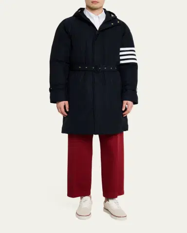 Thom Browne Men's Poly Twill 4-Bar Hooded Down Parka with Belt | Thumbnail 2