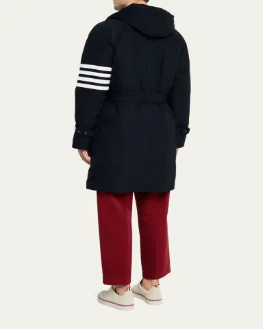 Thom Browne Men's Poly Twill 4-Bar Hooded Down Parka with Belt | Thumbnail 3