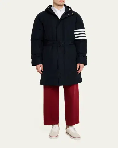 Thom Browne Men's Poly Twill 4-Bar Hooded Down Parka with Belt | Thumbnail 4