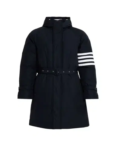 Thom Browne Men's Poly Twill 4-Bar Hooded Down Parka with Belt | Thumbnail 1