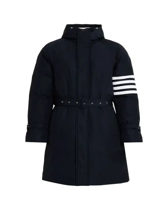 Men's Poly Twill 4-Bar Hooded Down Parka with Belt