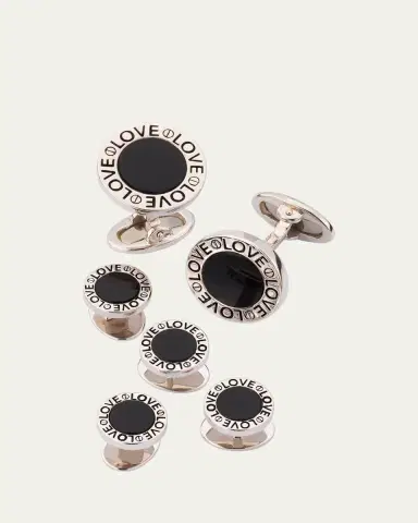 Jan Leslie Men's Black Onyx Love Sterling Silver Cufflink and Stud Set | Thumbnail 3