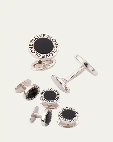 Jan Leslie Men's Black Onyx Love Sterling Silver Cufflink and Stud Set | Thumbnail 4