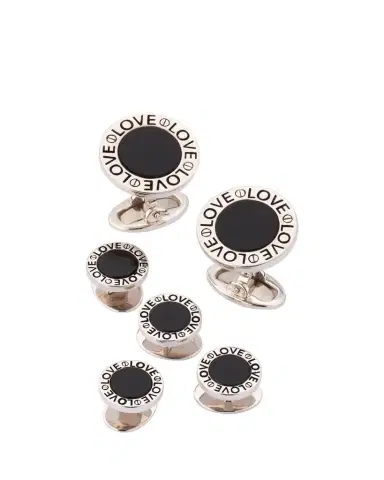 Jan Leslie Men's Black Onyx Love Sterling Silver Cufflink and Stud Set | Thumbnail 1