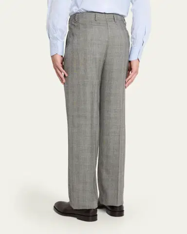 Giuliva Heritage Men's Glen Plaid Straight Wool Trousers | Thumbnail 3