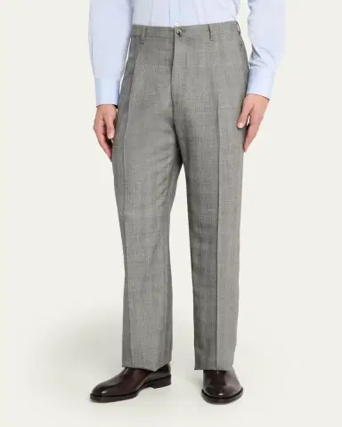 Giuliva Heritage Men's Glen Plaid Straight Wool Trousers | Thumbnail 4