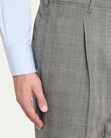 Giuliva Heritage Men's Glen Plaid Straight Wool Trousers | Thumbnail 5