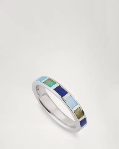 Jan Leslie Lapis, Blue MOP and Turquoise Dash Band Ring | Thumbnail 3