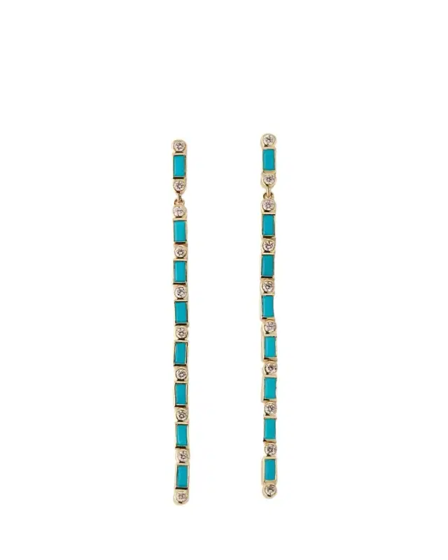 Sydney Evan 14K Turquoise Baguette and Round Diamond Drop Earrings