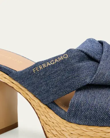 Ferragamo 85mm Douglas Platform Denim Mule Sandals | Thumbnail 3