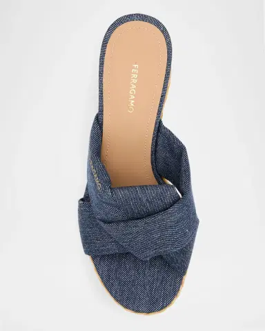 Ferragamo 85mm Douglas Platform Denim Mule Sandals | Thumbnail 6