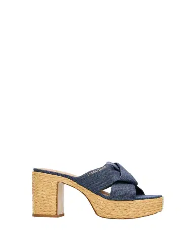 Ferragamo 85mm Douglas Platform Denim Mule Sandals | Thumbnail 1