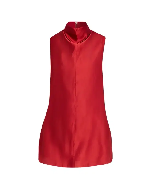 Daria Sleeveless Turtleneck Twill Mini Dress