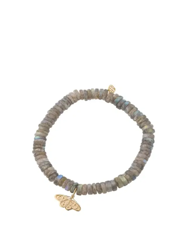 Sydney Evan 14K Diamond Celestial Moth Charm on Labradorite Stretch Bracelet