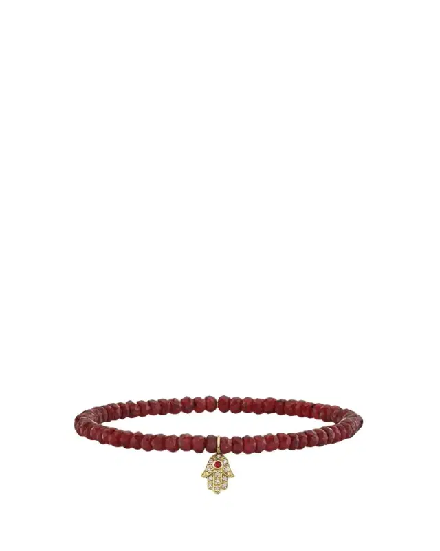 Sydney Evan 14K Diamond Hamsa on Ruby Bracelet
