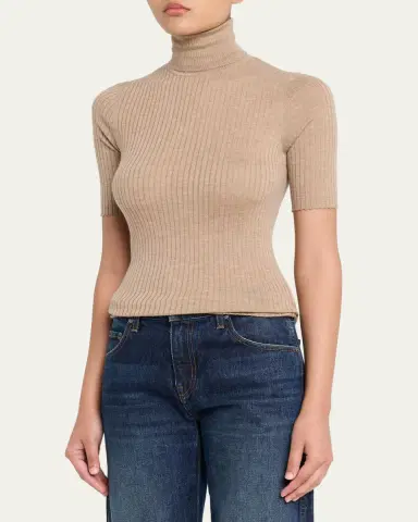 Sprwmn Rib-Knit Cashmere Turtleneck Top | Thumbnail 4