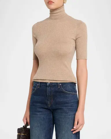 Sprwmn Rib-Knit Cashmere Turtleneck Top | Thumbnail 8