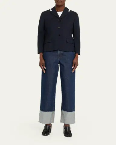 Marni Contrast Ribbed Lapel Single-Breasted Blazer Jacket | Thumbnail 2 Marni Contrast Ribbed Lapel Single-Breasted Blazer Jacket | Thumbnail 2