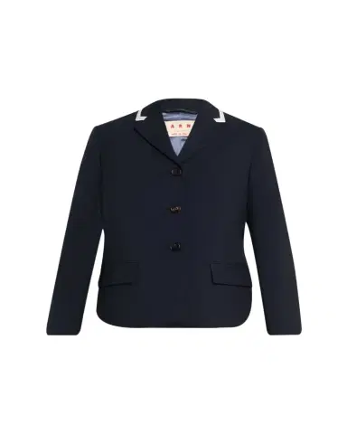 Marni Contrast Ribbed Lapel Single-Breasted Blazer Jacket | Thumbnail 1 Marni Contrast Ribbed Lapel Single-Breasted Blazer Jacket | Thumbnail 1