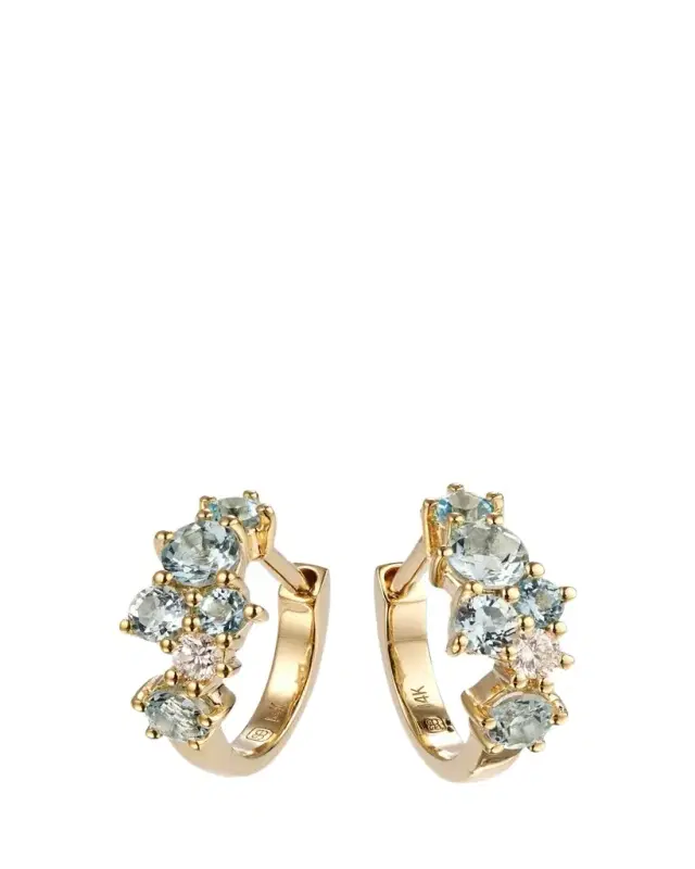 Sydney Evan 14K Gold Diamond and Aquamarine Cocktail Huggie Earrings