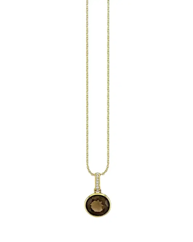 Sydney Evan 14K Gold Smokey Topaz Icon Solitaire with Diamond Bail Necklace