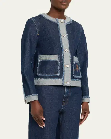 Marni Inside-Out Fringed Trim Denim Collarless Jacket | Thumbnail 4 Marni Inside-Out Fringed Trim Denim Collarless Jacket | Thumbnail 4