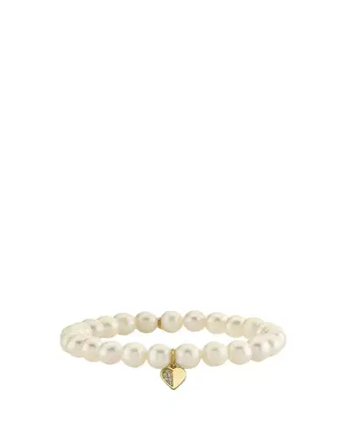 Sydney Evan 14K Half Pave Heart Charm on Pearl Stretch Bracelet | Thumbnail 1 Sydney Evan 14K Half Pave Heart Charm on Pearl Stretch Bracelet | Thumbnail 1