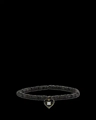 Sydney Evan 14K Diamond Heart on Black Spinel Stretch Bracelet | Thumbnail 2