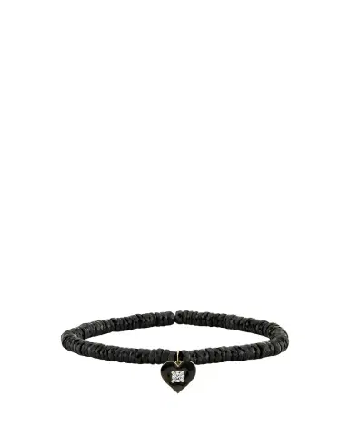 Sydney Evan 14K Diamond Heart on Black Spinel Stretch Bracelet | Thumbnail 1