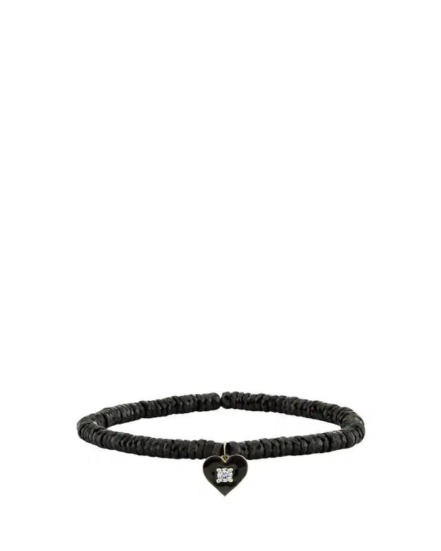 14K Diamond Heart on Black Spinel Stretch Bracelet