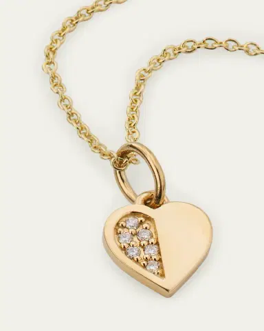Sydney Evan 14K Half Pave Heart Charm Necklace | Thumbnail 3 Sydney Evan 14K Half Pave Heart Charm Necklace | Thumbnail 3
