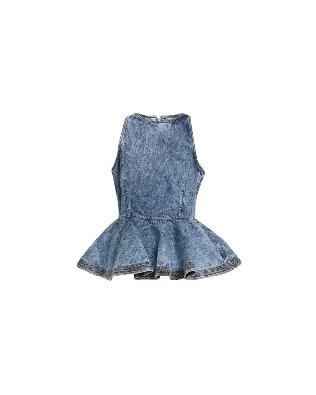 ALAÏA Sleeveless Denim Peplum Top