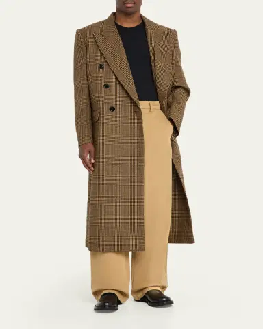 Valentino Garavani Men's Double-Breasted Glen Plaid Wool Coat | Thumbnail 2